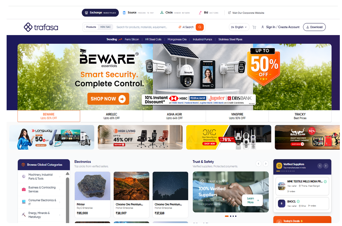The Trafasa Exchange marketplace on a monitor, laptop and tablet